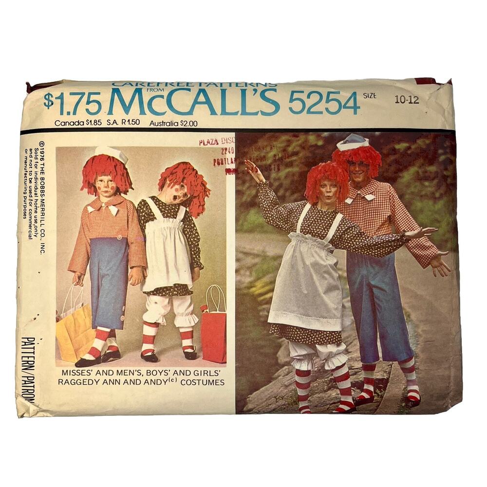 VTG 1976 McCalls Sewing Pattern 5254 Child Adult Raggedy Ann Andy Costume UNCUT